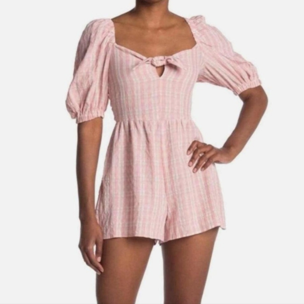 Top Shop Gingham Puff Sleeve Romper
